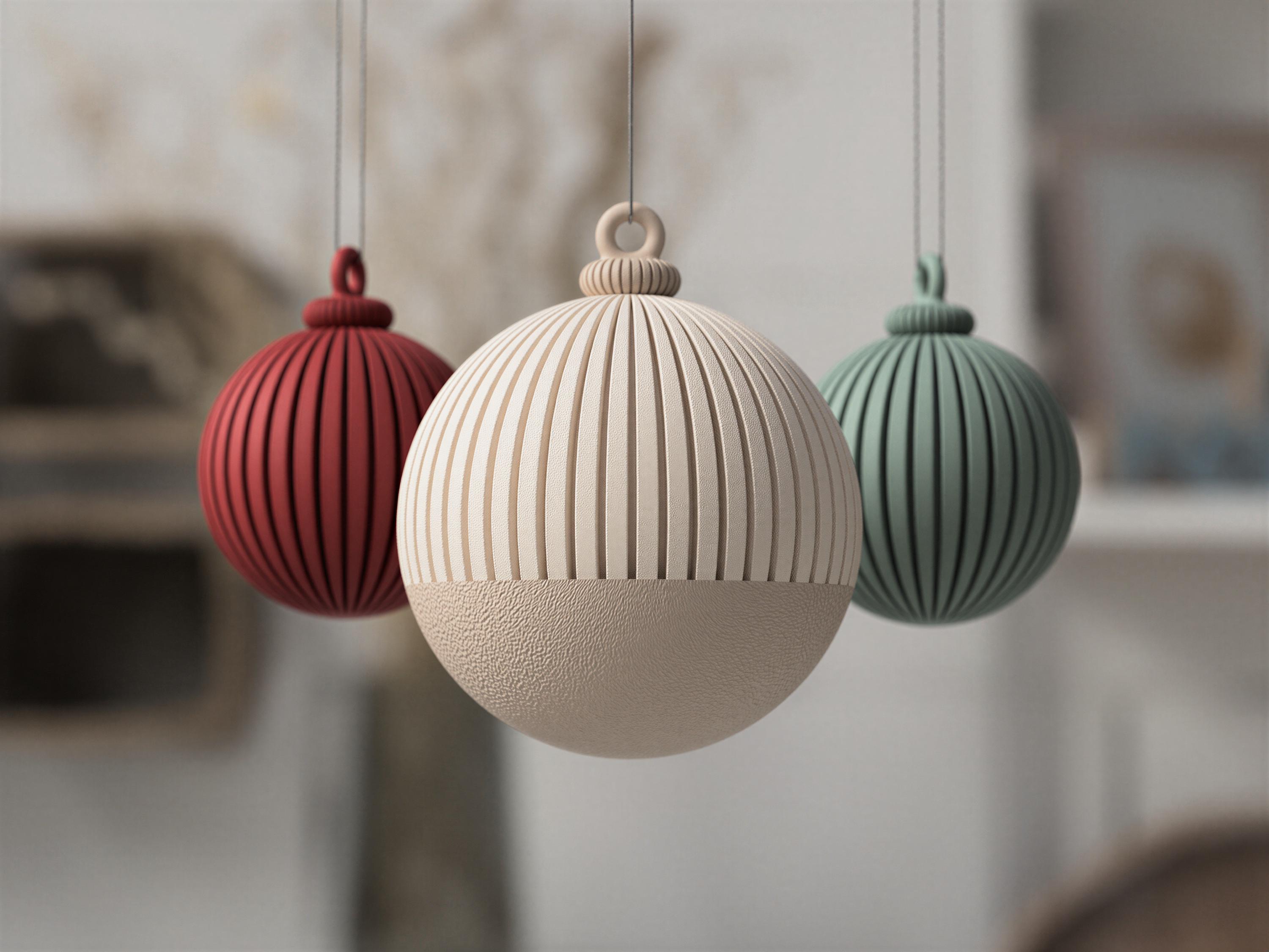 Modern Japandi Christmas Ornament - Matte Ribbed Two-Tone, Wabi-Sabi Style Tree Decoration